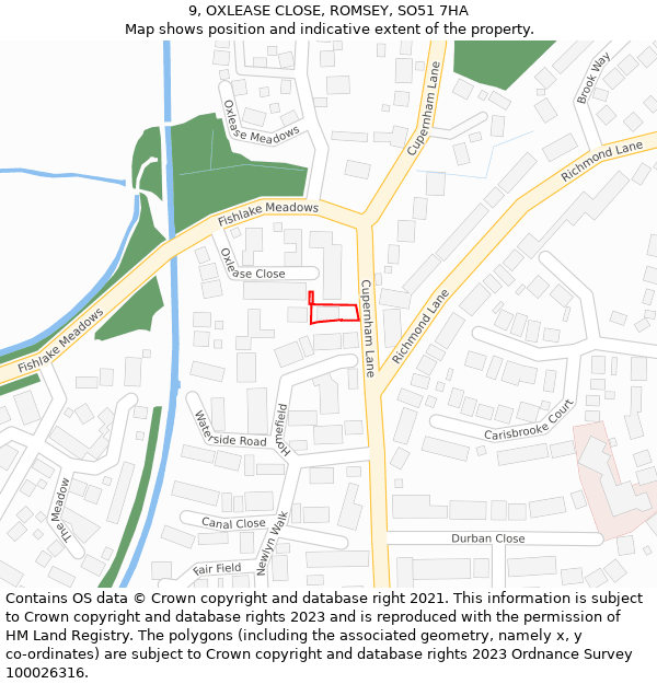 9, OXLEASE CLOSE, ROMSEY, SO51 7HA: Location map and indicative extent of plot