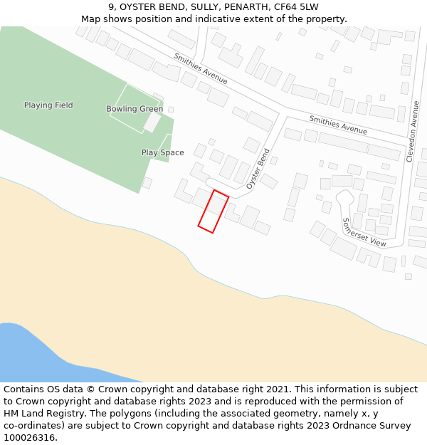 9, OYSTER BEND, SULLY, PENARTH, CF64 5LW: Location map and indicative extent of plot