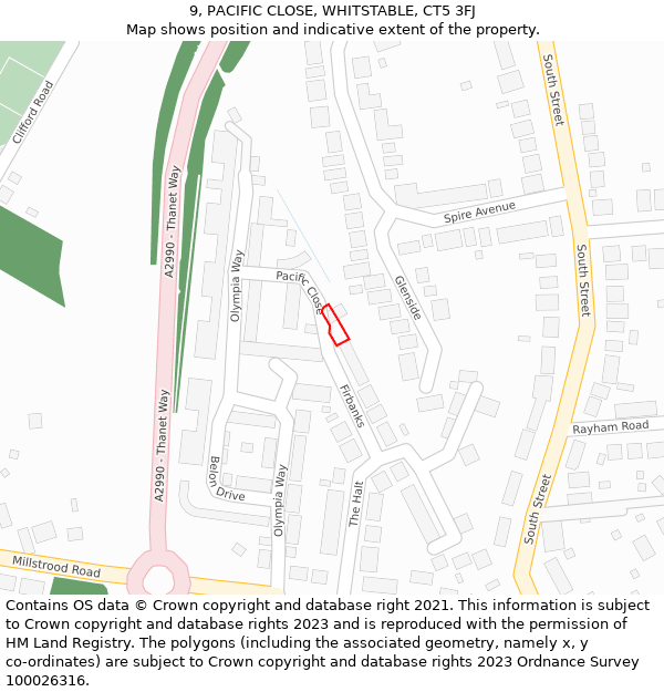 9, PACIFIC CLOSE, WHITSTABLE, CT5 3FJ: Location map and indicative extent of plot