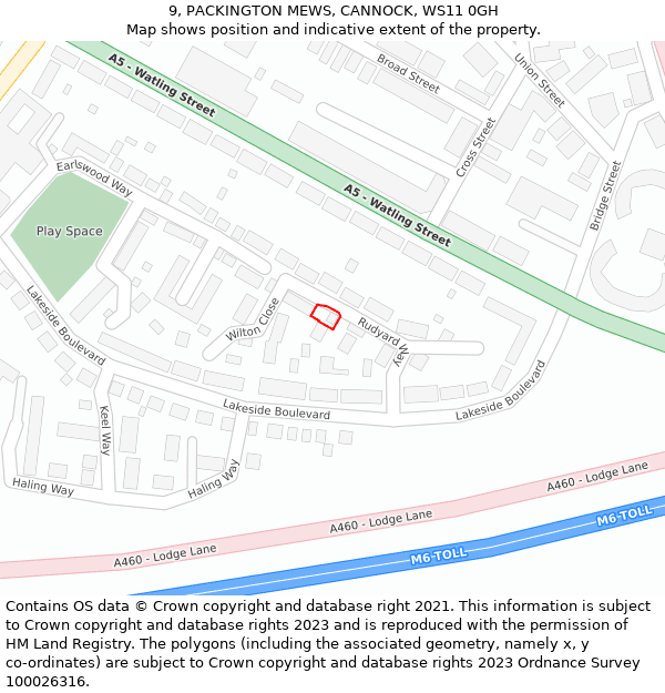 9, PACKINGTON MEWS, CANNOCK, WS11 0GH: Location map and indicative extent of plot