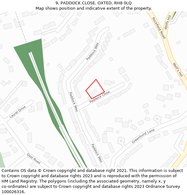 9, PADDOCK CLOSE, OXTED, RH8 0LQ: Location map and indicative extent of plot