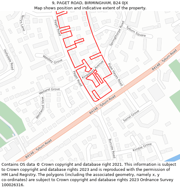 9, PAGET ROAD, BIRMINGHAM, B24 0JX: Location map and indicative extent of plot