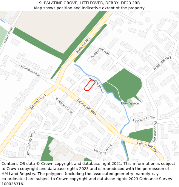 9, PALATINE GROVE, LITTLEOVER, DERBY, DE23 3RR: Location map and indicative extent of plot
