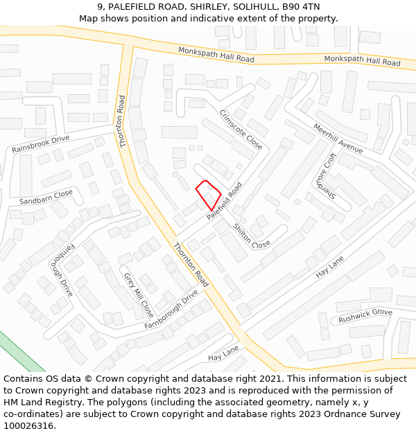 9, PALEFIELD ROAD, SHIRLEY, SOLIHULL, B90 4TN: Location map and indicative extent of plot