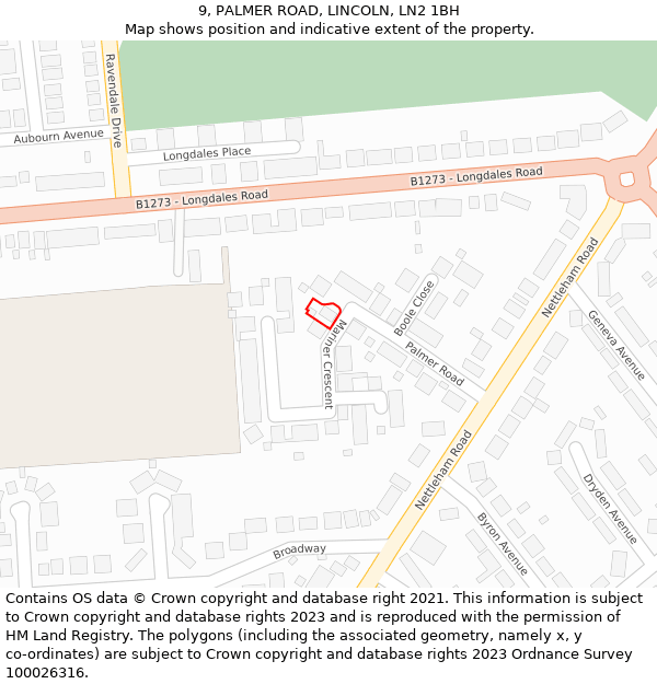 9, PALMER ROAD, LINCOLN, LN2 1BH: Location map and indicative extent of plot