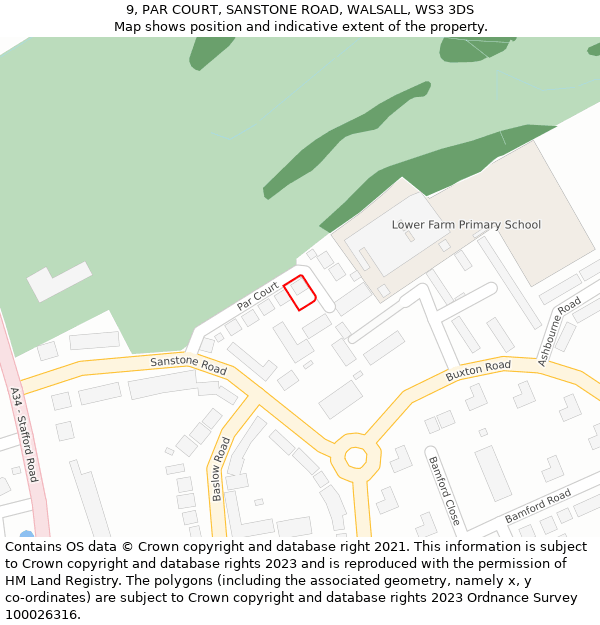9, PAR COURT, SANSTONE ROAD, WALSALL, WS3 3DS: Location map and indicative extent of plot