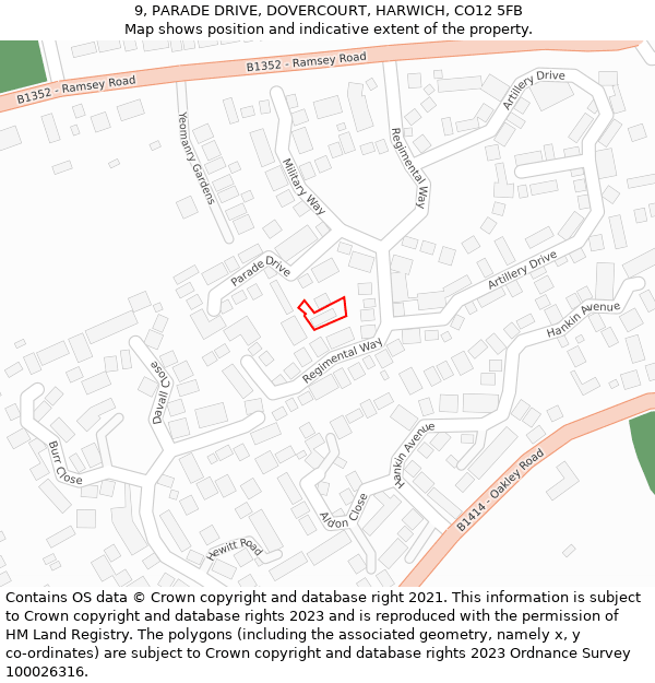 9, PARADE DRIVE, DOVERCOURT, HARWICH, CO12 5FB: Location map and indicative extent of plot