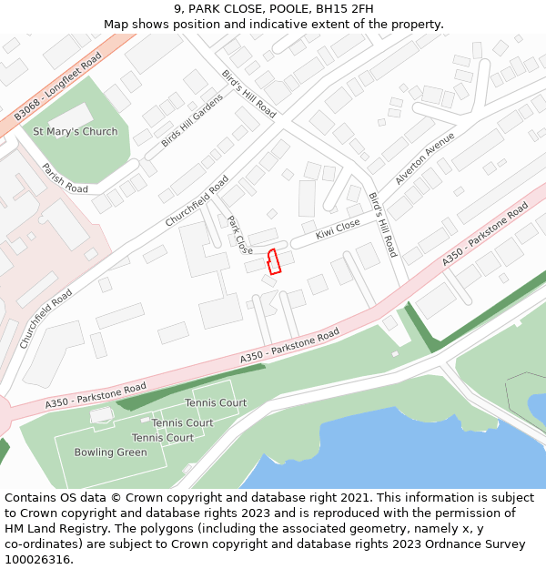 9, PARK CLOSE, POOLE, BH15 2FH: Location map and indicative extent of plot