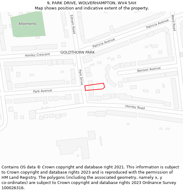 9, PARK DRIVE, WOLVERHAMPTON, WV4 5AH: Location map and indicative extent of plot