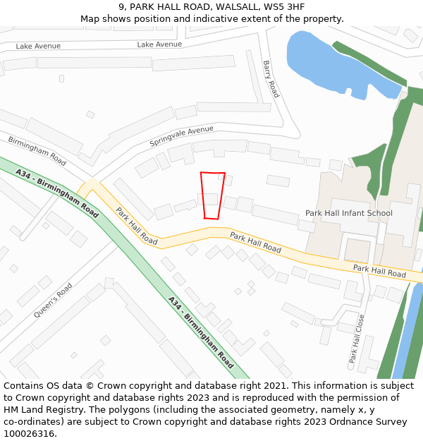 9, PARK HALL ROAD, WALSALL, WS5 3HF: Location map and indicative extent of plot
