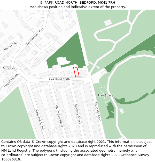 9, PARK ROAD NORTH, BEDFORD, MK41 7RH: Location map and indicative extent of plot