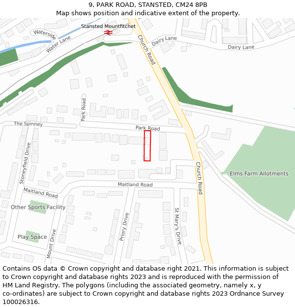 9, PARK ROAD, STANSTED, CM24 8PB: Location map and indicative extent of plot