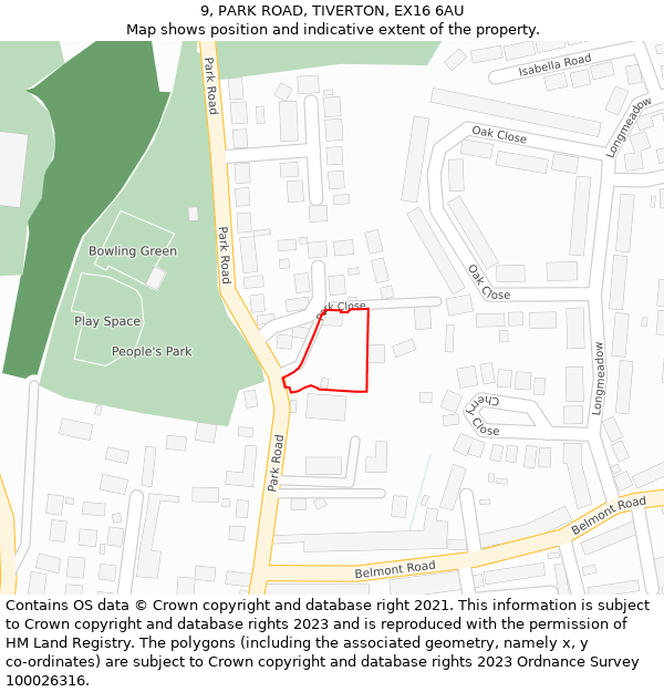 9, PARK ROAD, TIVERTON, EX16 6AU: Location map and indicative extent of plot