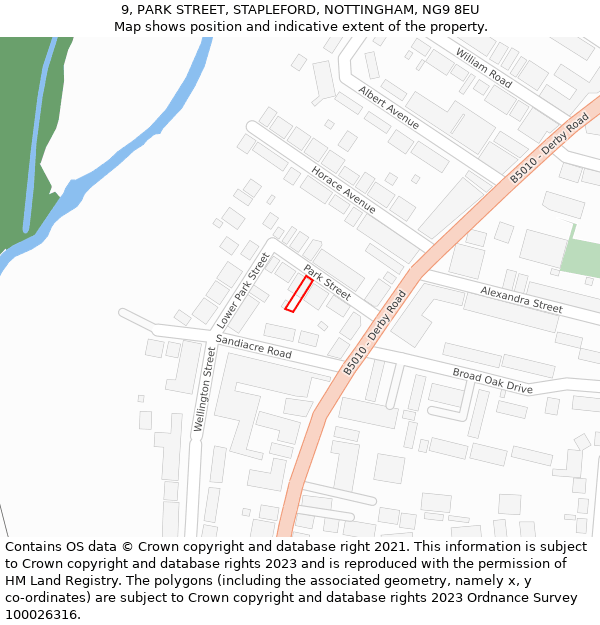 9, PARK STREET, STAPLEFORD, NOTTINGHAM, NG9 8EU: Location map and indicative extent of plot