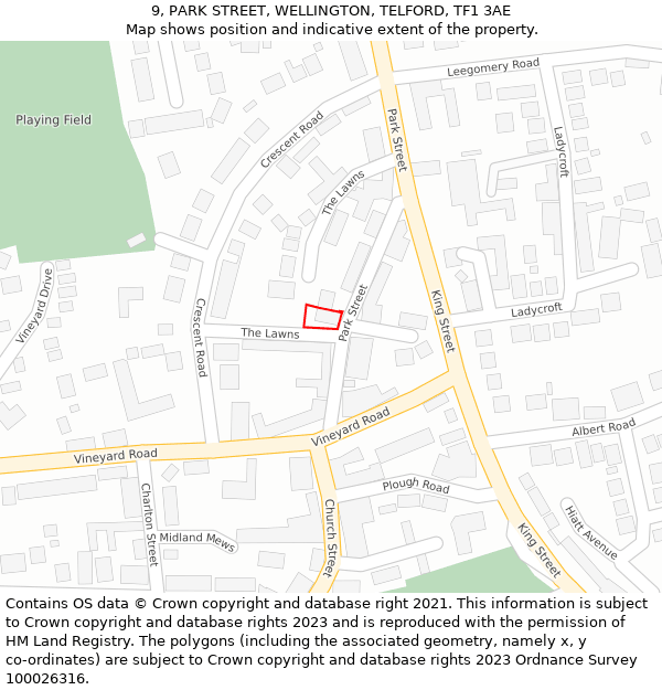9, PARK STREET, WELLINGTON, TELFORD, TF1 3AE: Location map and indicative extent of plot