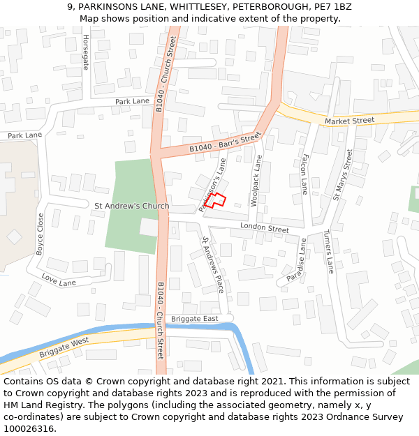 9, PARKINSONS LANE, WHITTLESEY, PETERBOROUGH, PE7 1BZ: Location map and indicative extent of plot