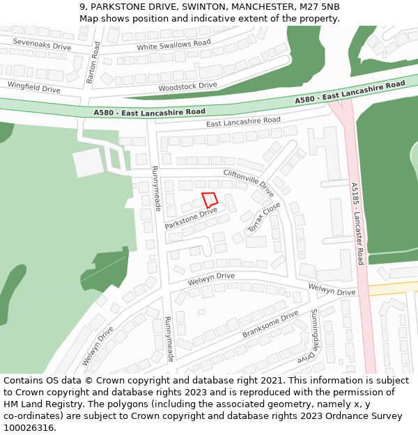 9, PARKSTONE DRIVE, SWINTON, MANCHESTER, M27 5NB: Location map and indicative extent of plot