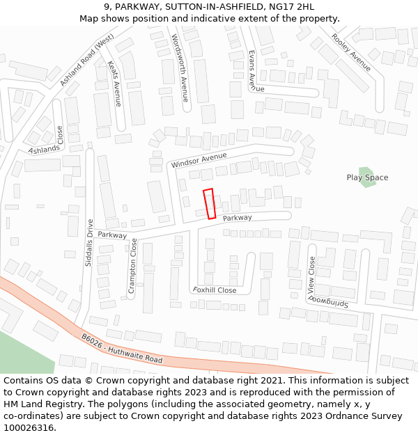 9, PARKWAY, SUTTON-IN-ASHFIELD, NG17 2HL: Location map and indicative extent of plot