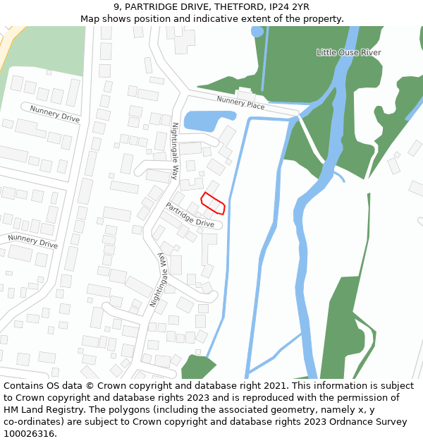 9, PARTRIDGE DRIVE, THETFORD, IP24 2YR: Location map and indicative extent of plot