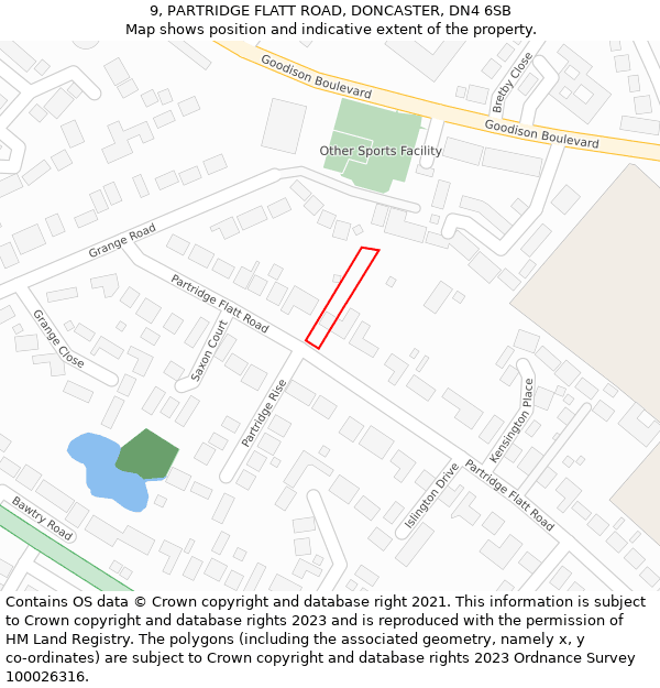 9, PARTRIDGE FLATT ROAD, DONCASTER, DN4 6SB: Location map and indicative extent of plot