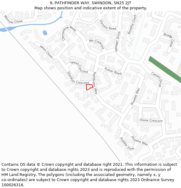 9, PATHFINDER WAY, SWINDON, SN25 2JT: Location map and indicative extent of plot