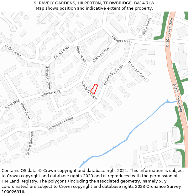 9, PAVELY GARDENS, HILPERTON, TROWBRIDGE, BA14 7LW: Location map and indicative extent of plot