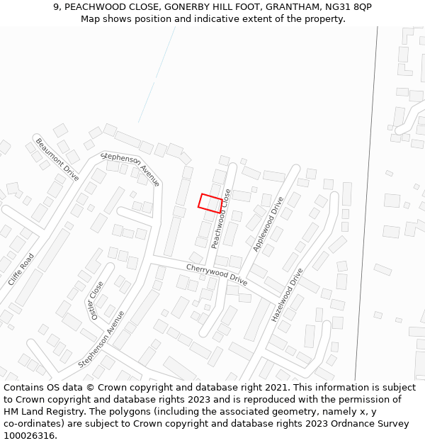 9, PEACHWOOD CLOSE, GONERBY HILL FOOT, GRANTHAM, NG31 8QP: Location map and indicative extent of plot
