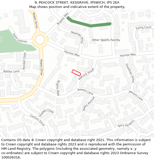9, PEACOCK STREET, KESGRAVE, IPSWICH, IP5 2EA: Location map and indicative extent of plot
