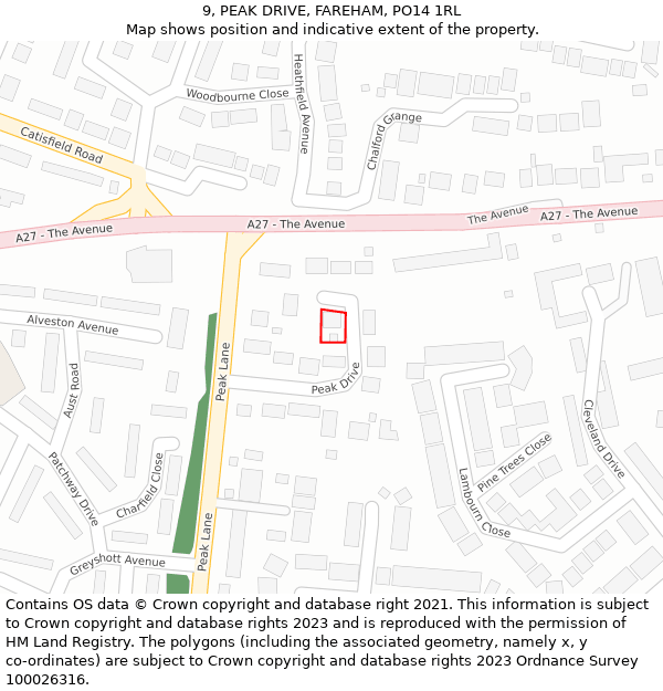 9, PEAK DRIVE, FAREHAM, PO14 1RL: Location map and indicative extent of plot