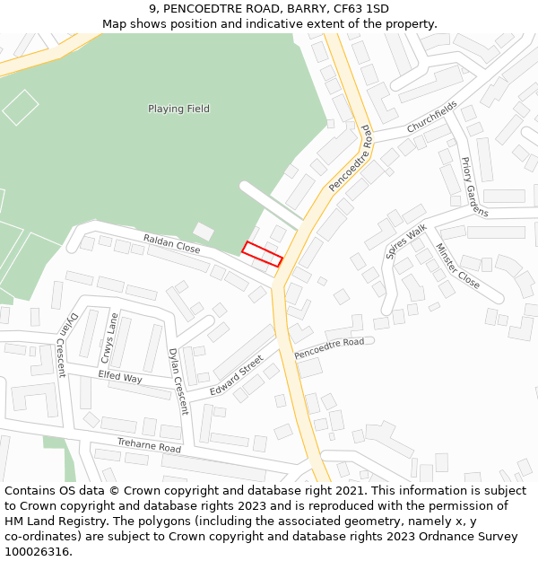 9, PENCOEDTRE ROAD, BARRY, CF63 1SD: Location map and indicative extent of plot