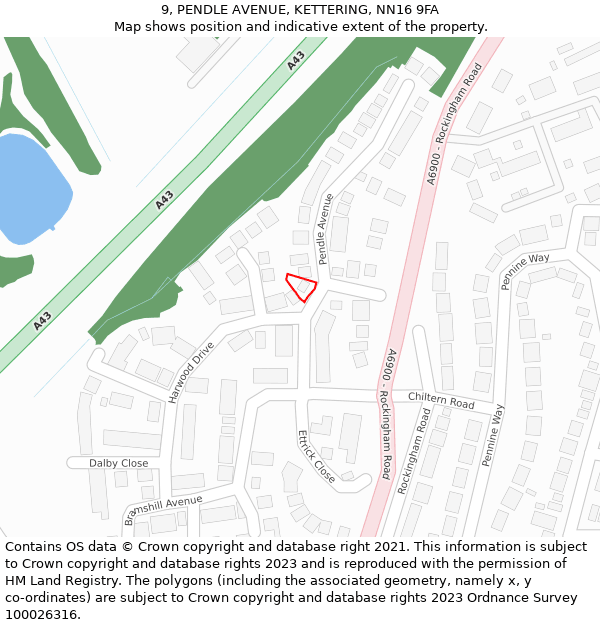 9, PENDLE AVENUE, KETTERING, NN16 9FA: Location map and indicative extent of plot