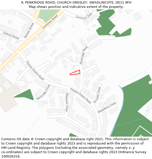 9, PENKRIDGE ROAD, CHURCH GRESLEY, SWADLINCOTE, DE11 9FH: Location map and indicative extent of plot
