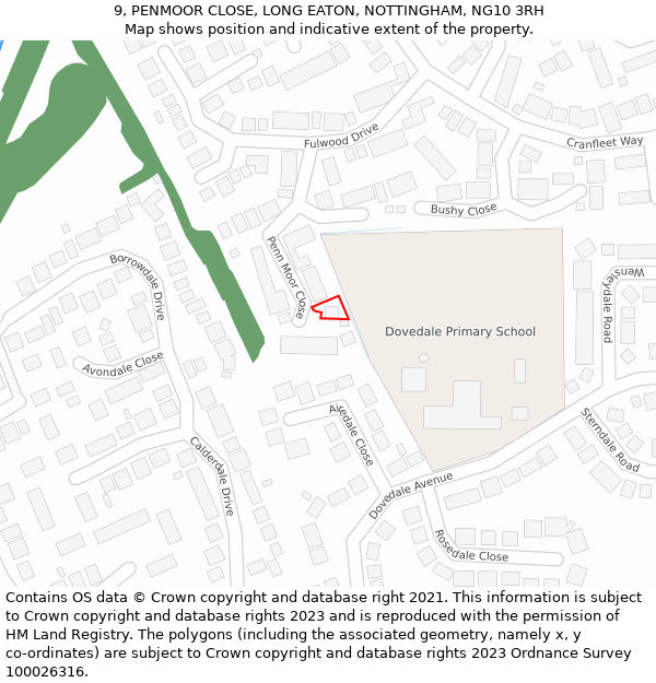 9, PENMOOR CLOSE, LONG EATON, NOTTINGHAM, NG10 3RH: Location map and indicative extent of plot