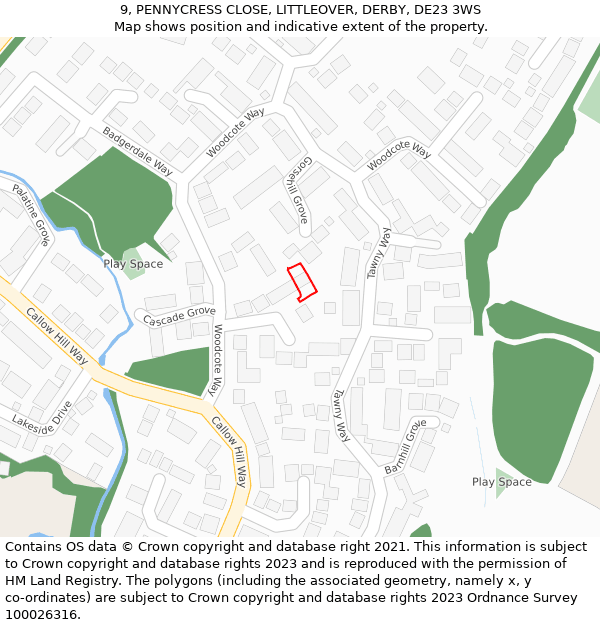 9, PENNYCRESS CLOSE, LITTLEOVER, DERBY, DE23 3WS: Location map and indicative extent of plot