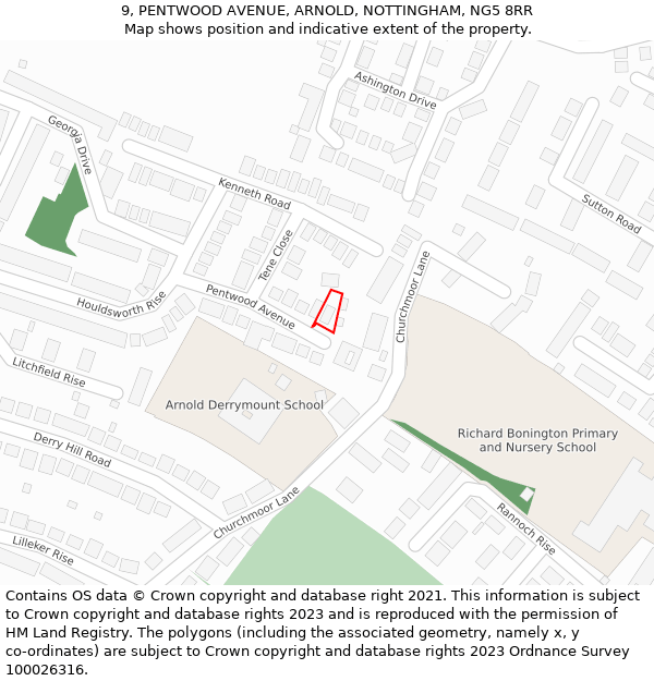 9, PENTWOOD AVENUE, ARNOLD, NOTTINGHAM, NG5 8RR: Location map and indicative extent of plot