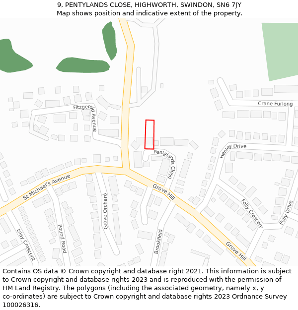 9, PENTYLANDS CLOSE, HIGHWORTH, SWINDON, SN6 7JY: Location map and indicative extent of plot