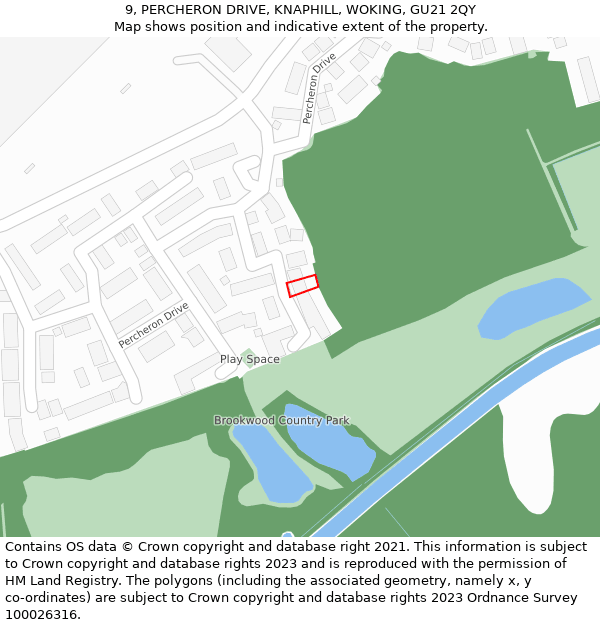 9, PERCHERON DRIVE, KNAPHILL, WOKING, GU21 2QY: Location map and indicative extent of plot