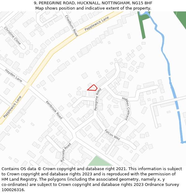 9, PEREGRINE ROAD, HUCKNALL, NOTTINGHAM, NG15 8HF: Location map and indicative extent of plot