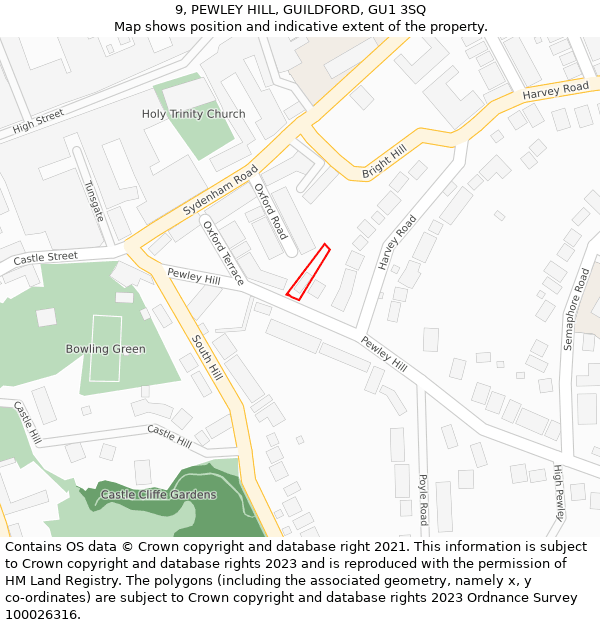 9, PEWLEY HILL, GUILDFORD, GU1 3SQ: Location map and indicative extent of plot