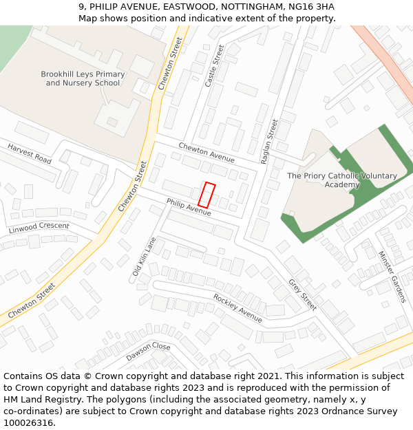 9, PHILIP AVENUE, EASTWOOD, NOTTINGHAM, NG16 3HA: Location map and indicative extent of plot