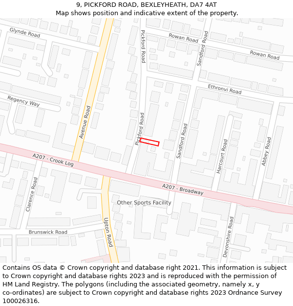 9, PICKFORD ROAD, BEXLEYHEATH, DA7 4AT: Location map and indicative extent of plot