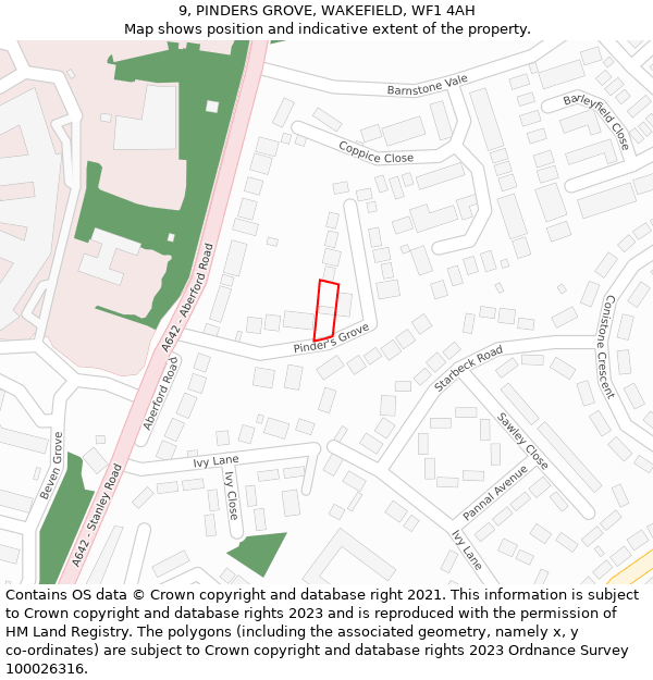 9, PINDERS GROVE, WAKEFIELD, WF1 4AH: Location map and indicative extent of plot