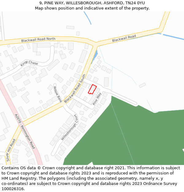9, PINE WAY, WILLESBOROUGH, ASHFORD, TN24 0YU: Location map and indicative extent of plot