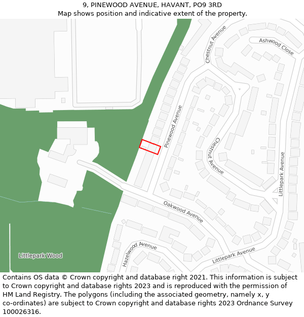 9, PINEWOOD AVENUE, HAVANT, PO9 3RD: Location map and indicative extent of plot