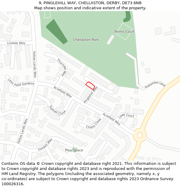 9, PINGLEHILL WAY, CHELLASTON, DERBY, DE73 6NB: Location map and indicative extent of plot