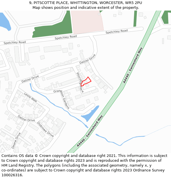 9, PITSCOTTIE PLACE, WHITTINGTON, WORCESTER, WR5 2PU: Location map and indicative extent of plot