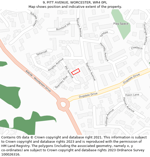9, PITT AVENUE, WORCESTER, WR4 0PL: Location map and indicative extent of plot