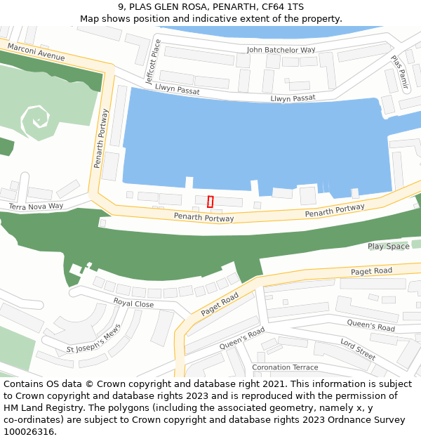 9, PLAS GLEN ROSA, PENARTH, CF64 1TS: Location map and indicative extent of plot