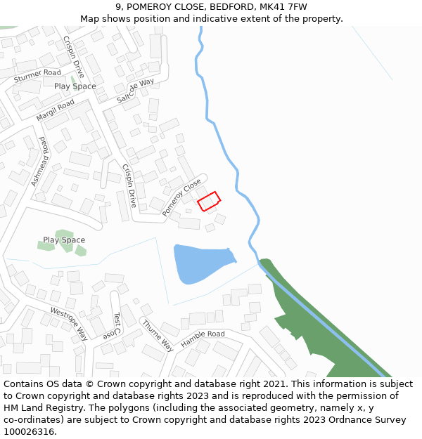 9, POMEROY CLOSE, BEDFORD, MK41 7FW: Location map and indicative extent of plot