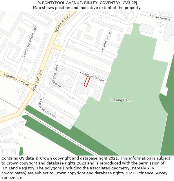 9, PONTYPOOL AVENUE, BINLEY, COVENTRY, CV3 2PJ: Location map and indicative extent of plot